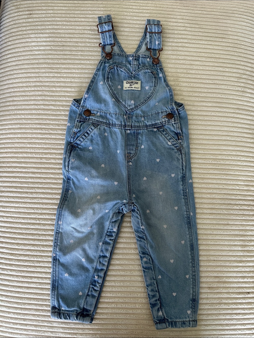 OshKosh B'gosh Light Blue Denim Heart Bib Overalls for Kids Size 18 M